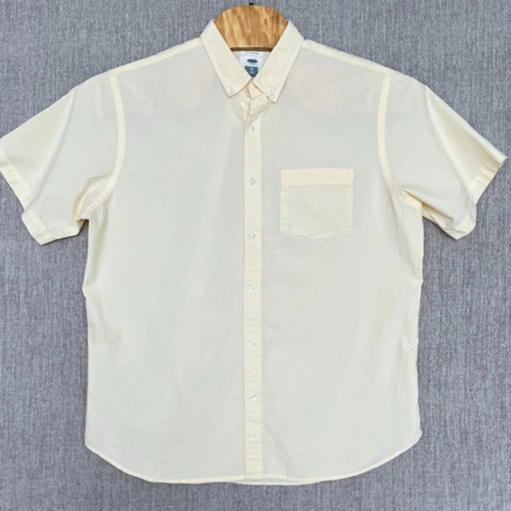 Old Navy Mens XL Yellow Casual Collared Button‎ Up Short Sleeve Shirt Pocket